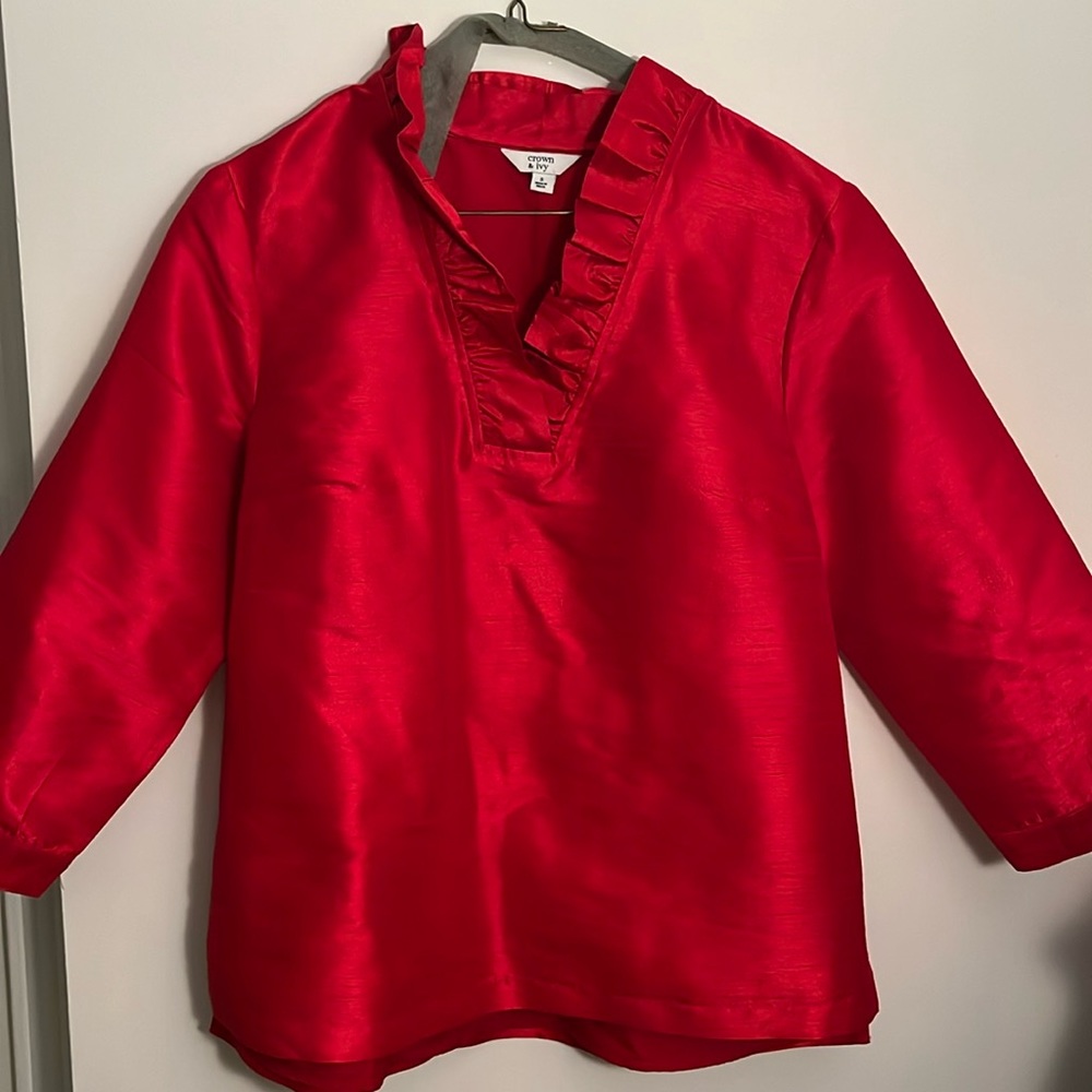 Red Crown & Ivy Ruffle Neck Dressy Top
